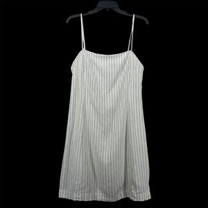 Gap Women Size Large Shift Mini Dress White Black Pinstripe Linen Blend Lined